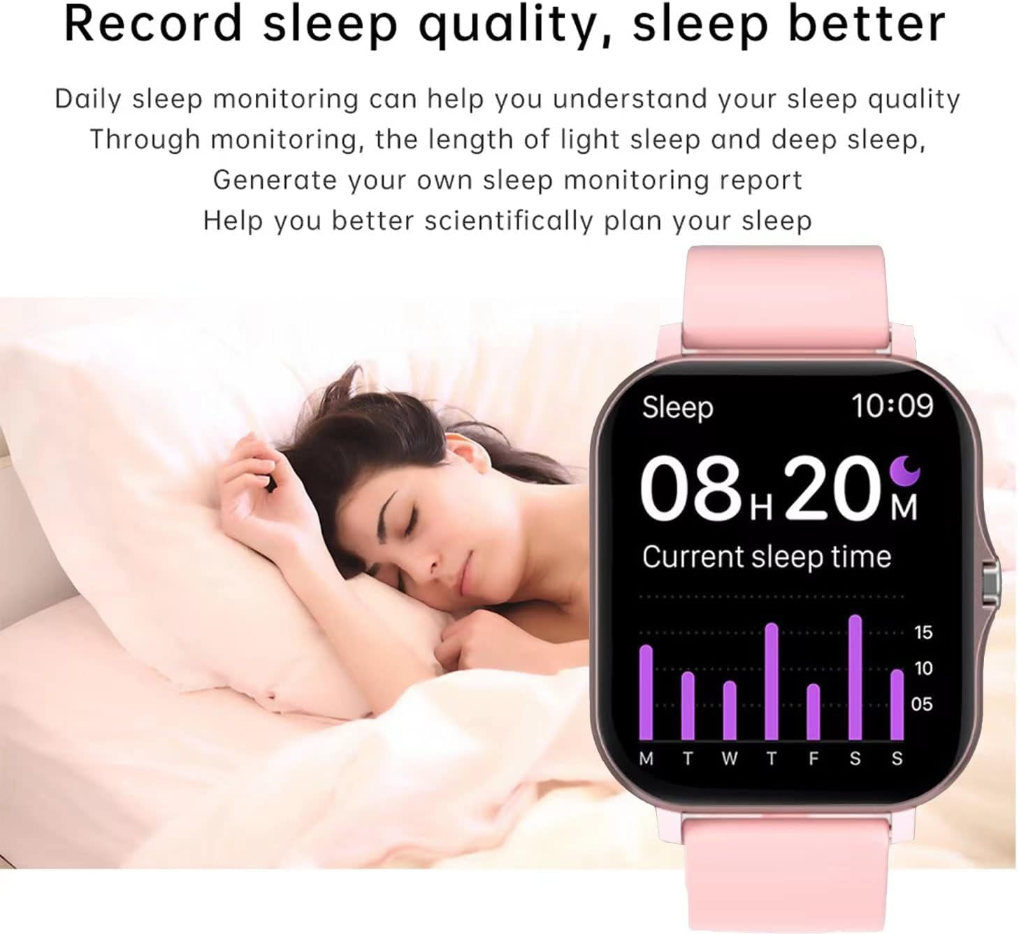 Advanced Smart Fitness Tracker Watch for Android/iOS - IP68 Waterproof, Heart Rate & Blood Oxygen Monitoring, Sleep Tracking, 8 Sports Modes, Breath Training & Weather Updates - Sleek 1.69-Inch Display in Rose Gold