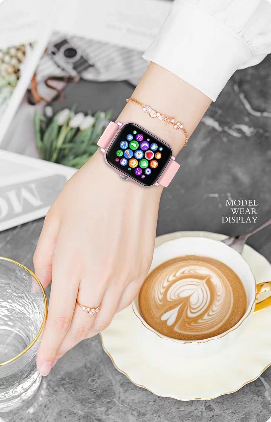 Advanced Smart Fitness Tracker Watch for Android/iOS - IP68 Waterproof, Heart Rate & Blood Oxygen Monitoring, Sleep Tracking, 8 Sports Modes, Breath Training & Weather Updates - Sleek 1.69-Inch Display in Rose Gold