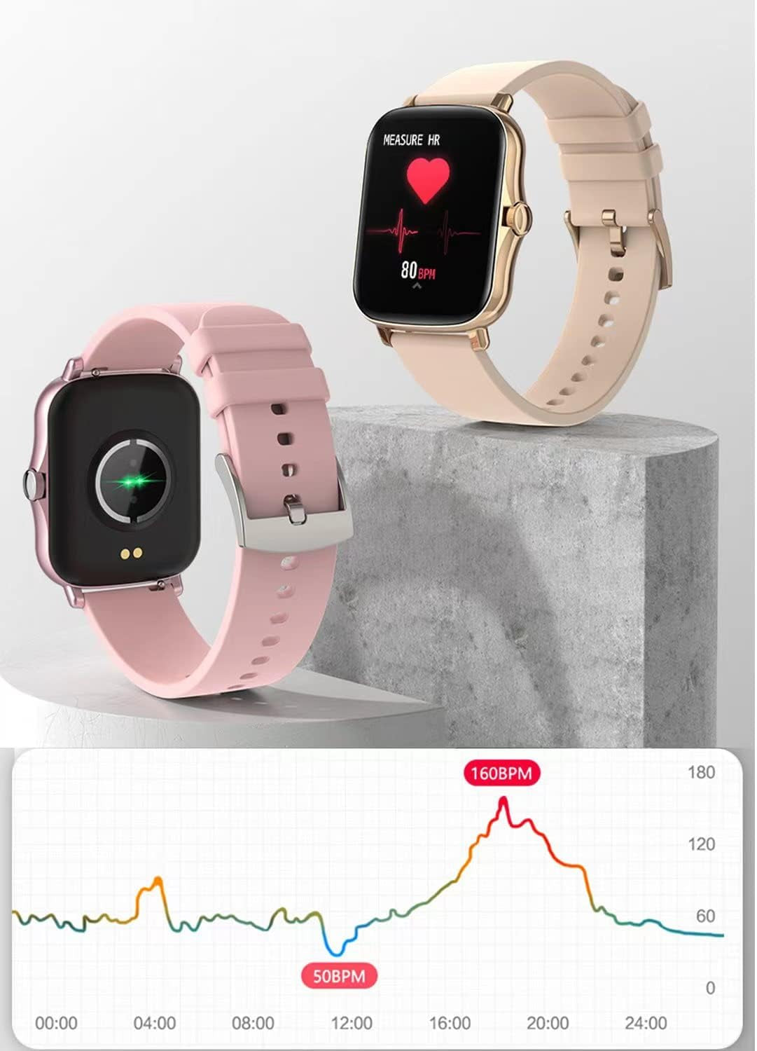 Advanced Smart Fitness Tracker Watch for Android/iOS - IP68 Waterproof, Heart Rate & Blood Oxygen Monitoring, Sleep Tracking, 8 Sports Modes, Breath Training & Weather Updates - Sleek 1.69-Inch Display in Rose Gold