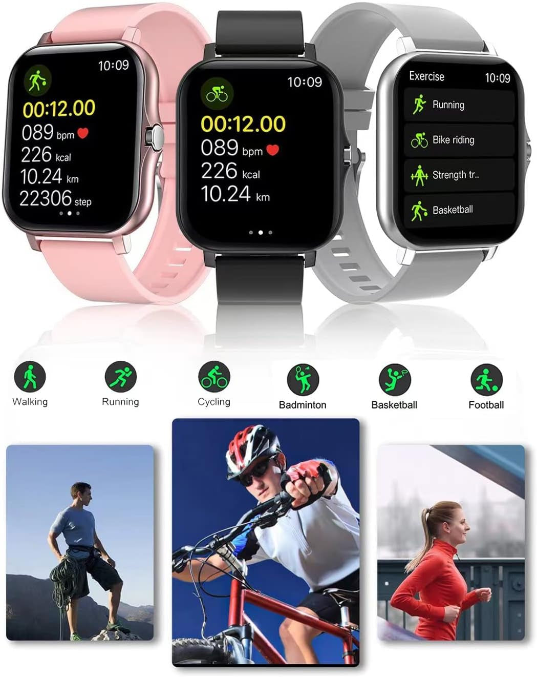 Advanced Smart Fitness Tracker Watch for Android/iOS - IP68 Waterproof, Heart Rate & Blood Oxygen Monitoring, Sleep Tracking, 8 Sports Modes, Breath Training & Weather Updates - Sleek 1.69-Inch Display in Rose Gold